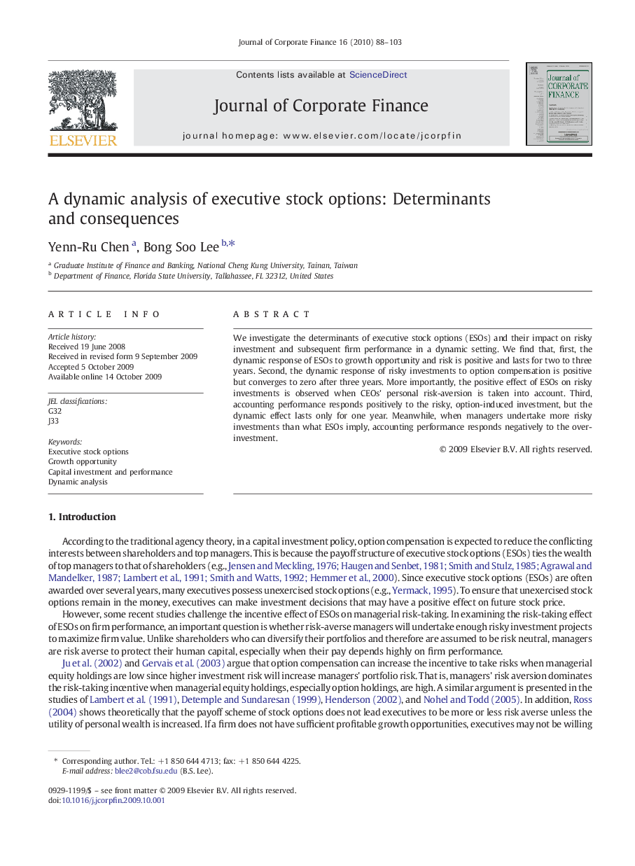 A dynamic analysis of executive stock options: Determinants and consequences