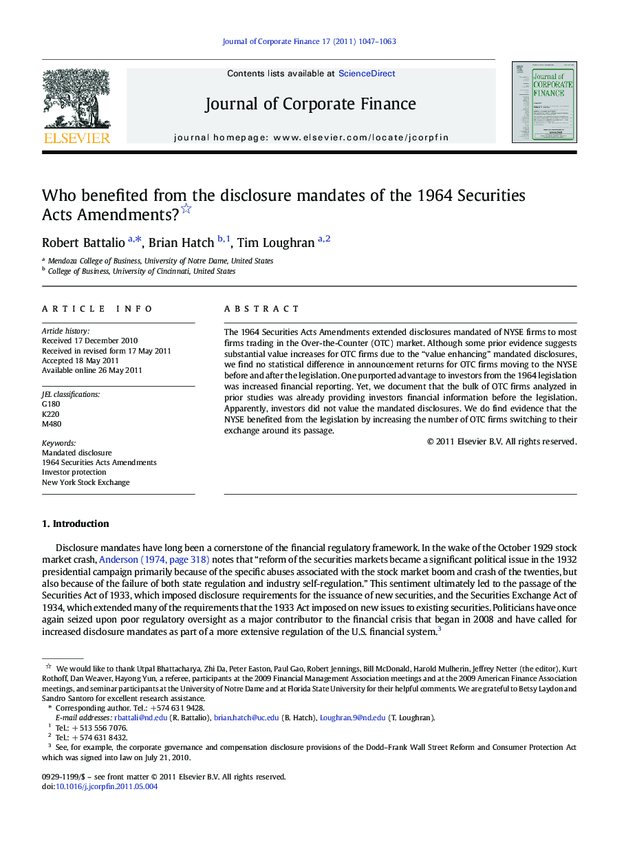 Who benefited from the disclosure mandates of the 1964 Securities Acts Amendments?