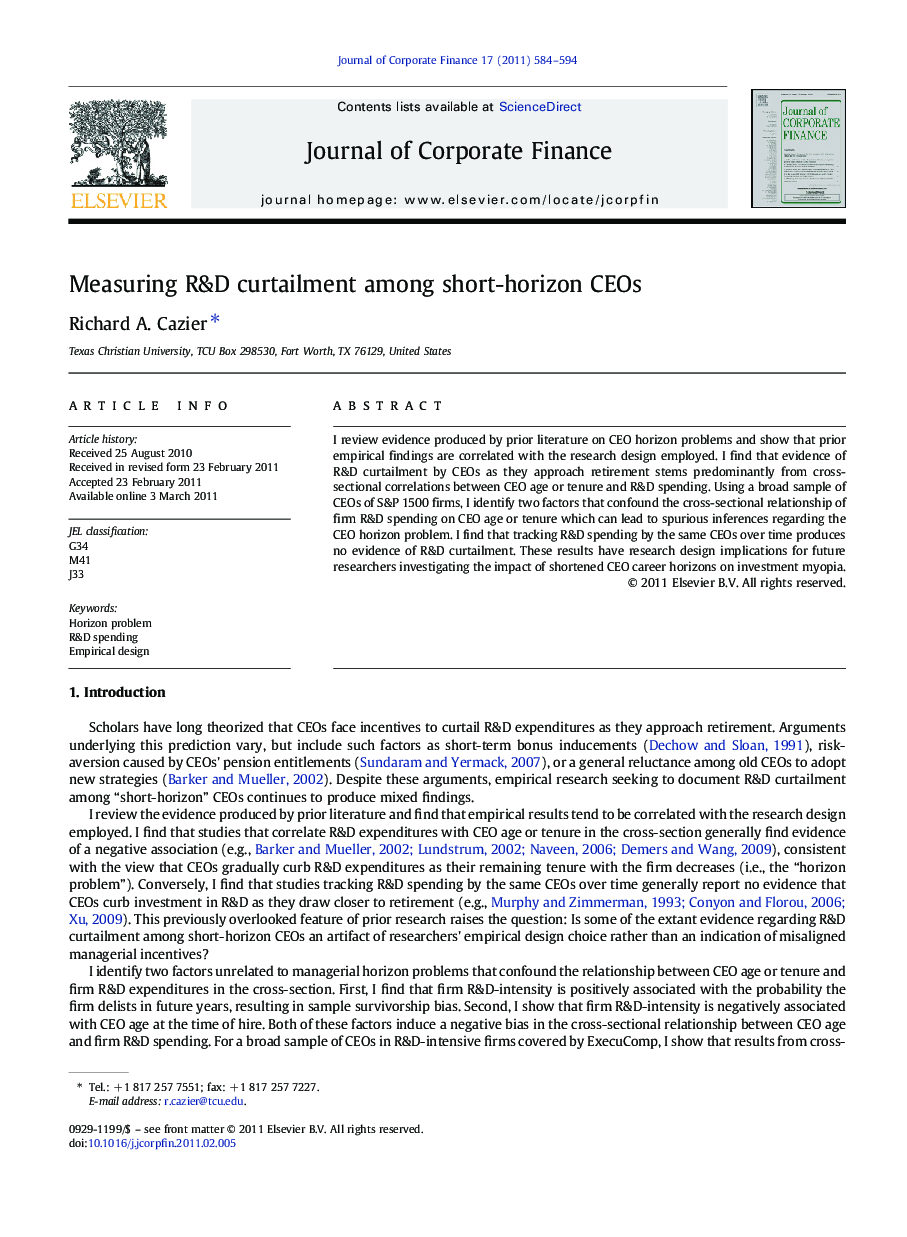 Measuring R&D curtailment among short-horizon CEOs