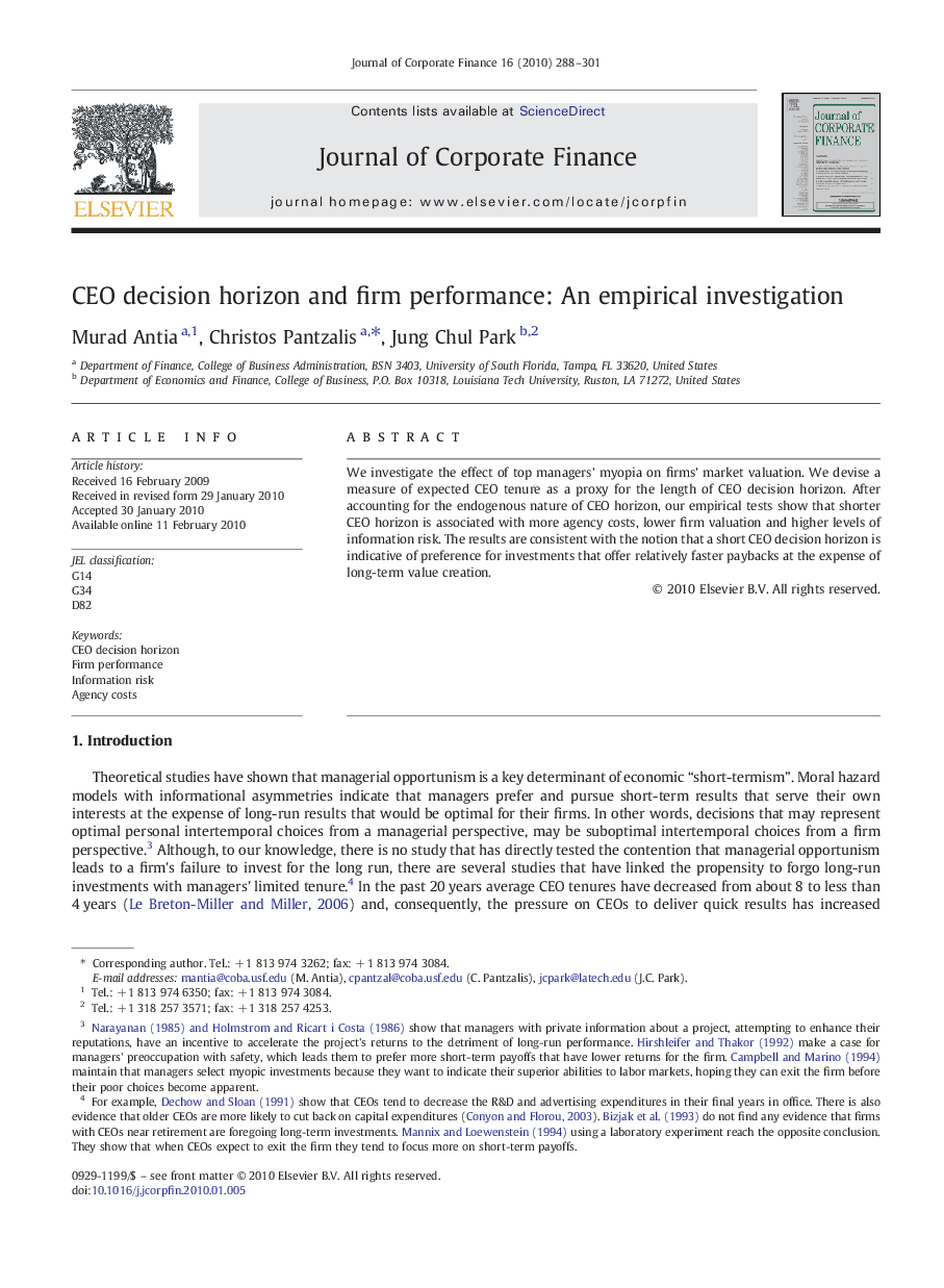 CEO decision horizon and firm performance: An empirical investigation