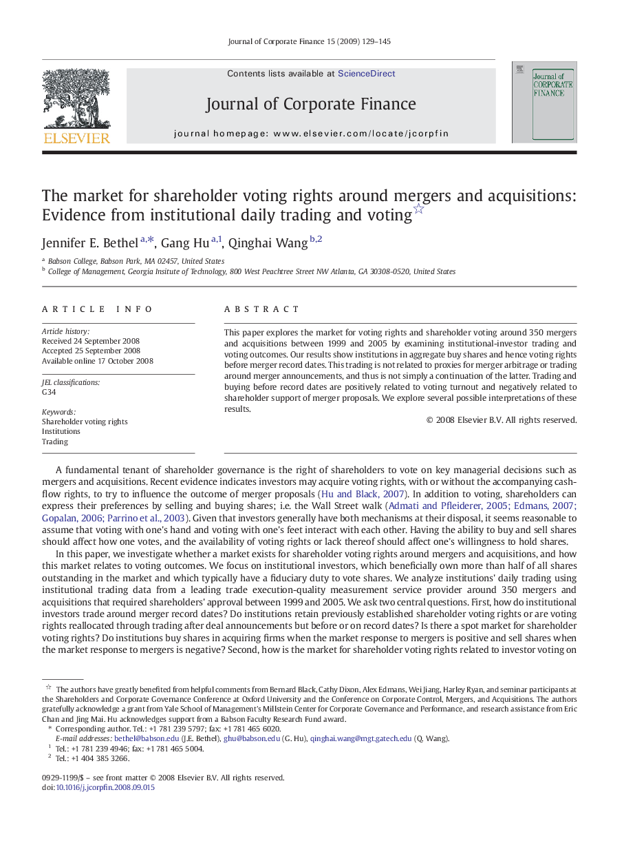 The market for shareholder voting rights around mergers and acquisitions: Evidence from institutional daily trading and voting