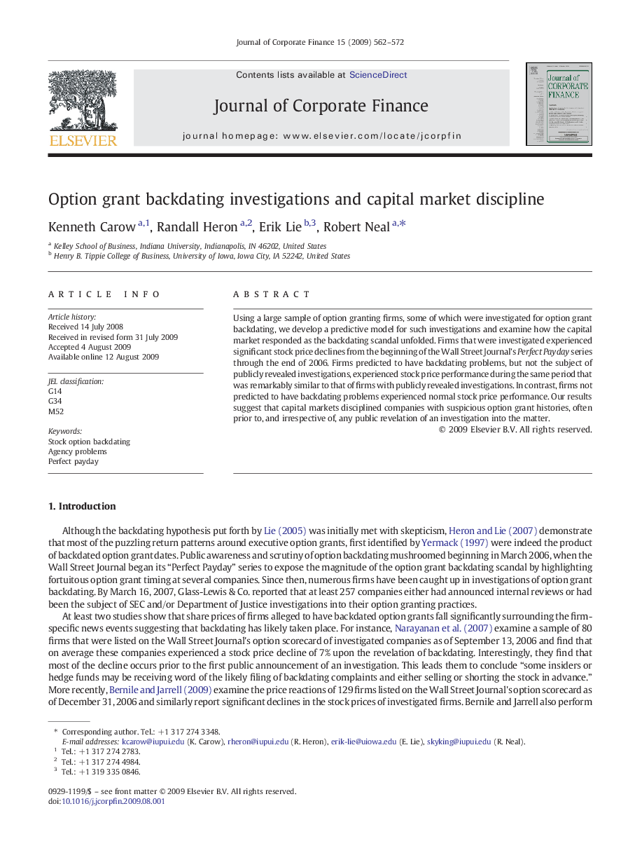 Option grant backdating investigations and capital market discipline