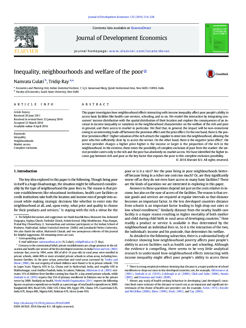 Inequality, neighbourhoods and welfare of the poor