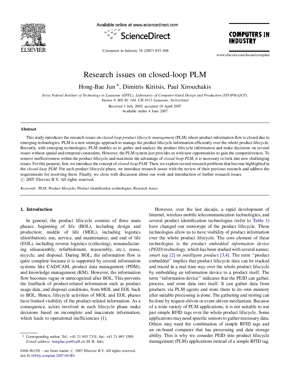 Research issues on closed-loop PLM