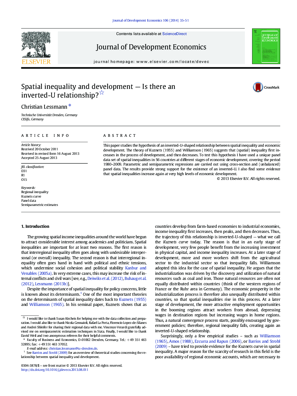 Spatial inequality and development - Is there an inverted-U relationship?