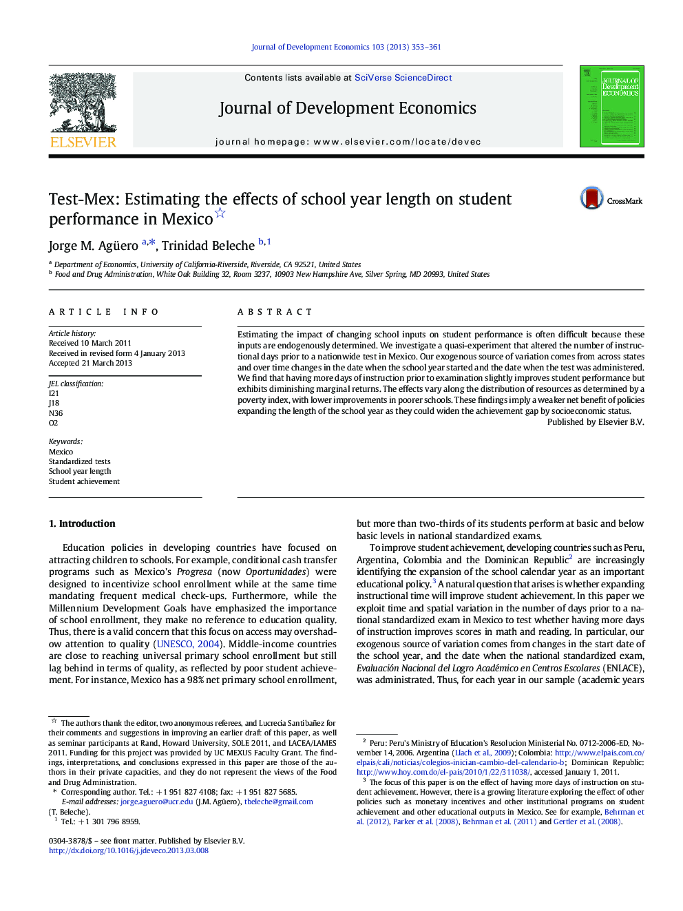 Test-Mex: Estimating the effects of school year length on student performance in Mexico