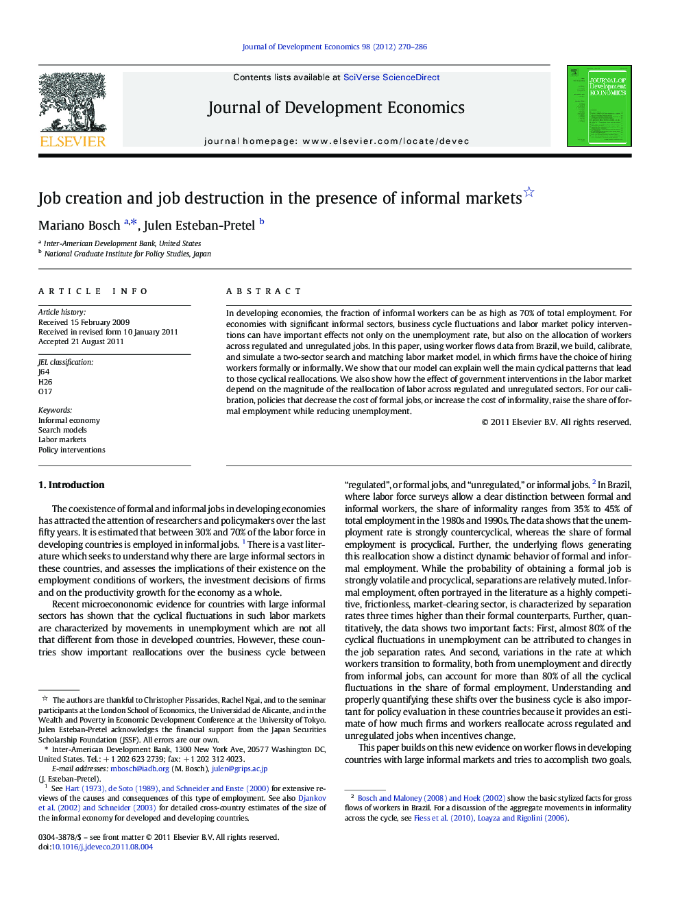 Job creation and job destruction in the presence of informal markets