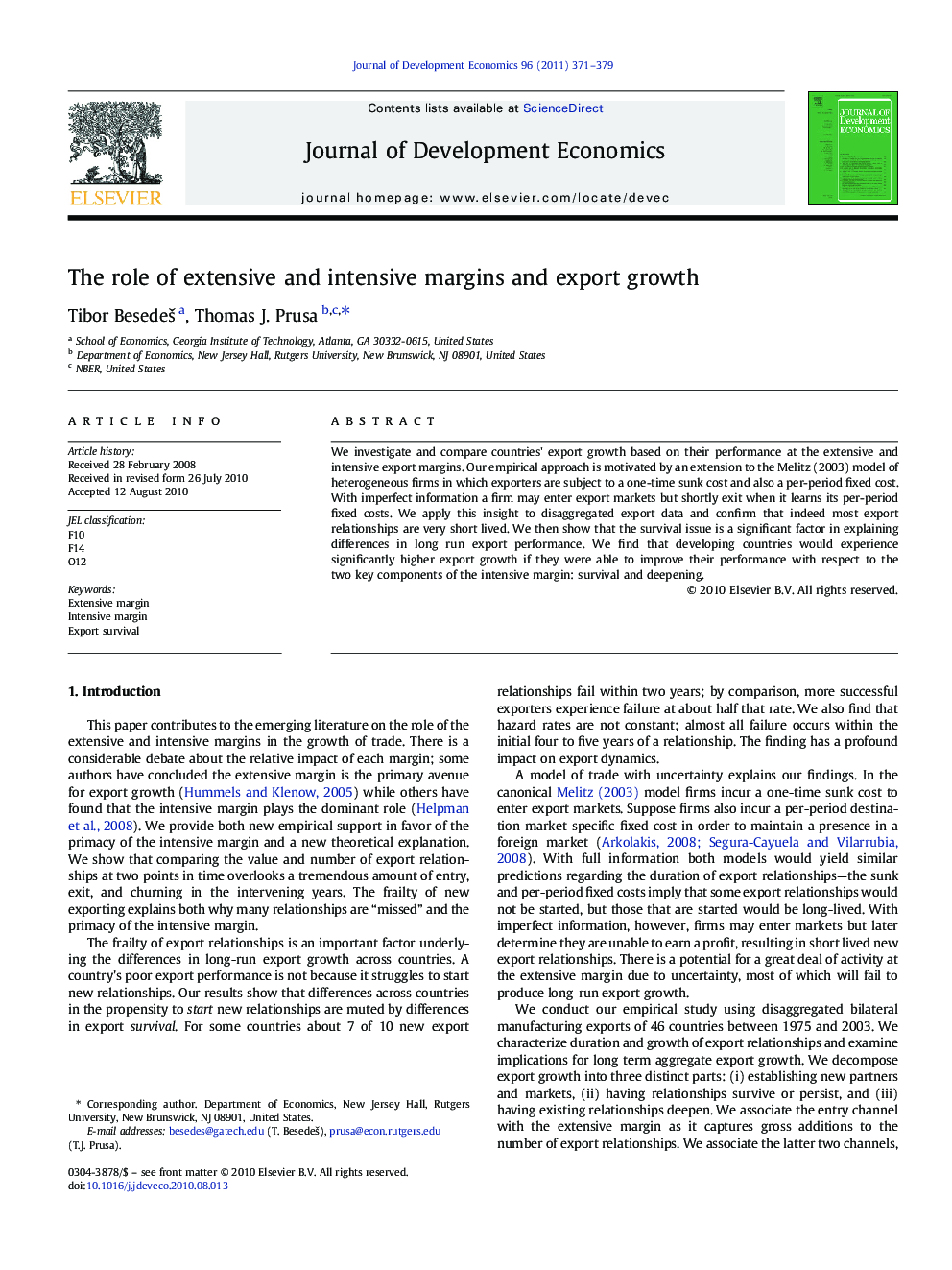 The role of extensive and intensive margins and export growth