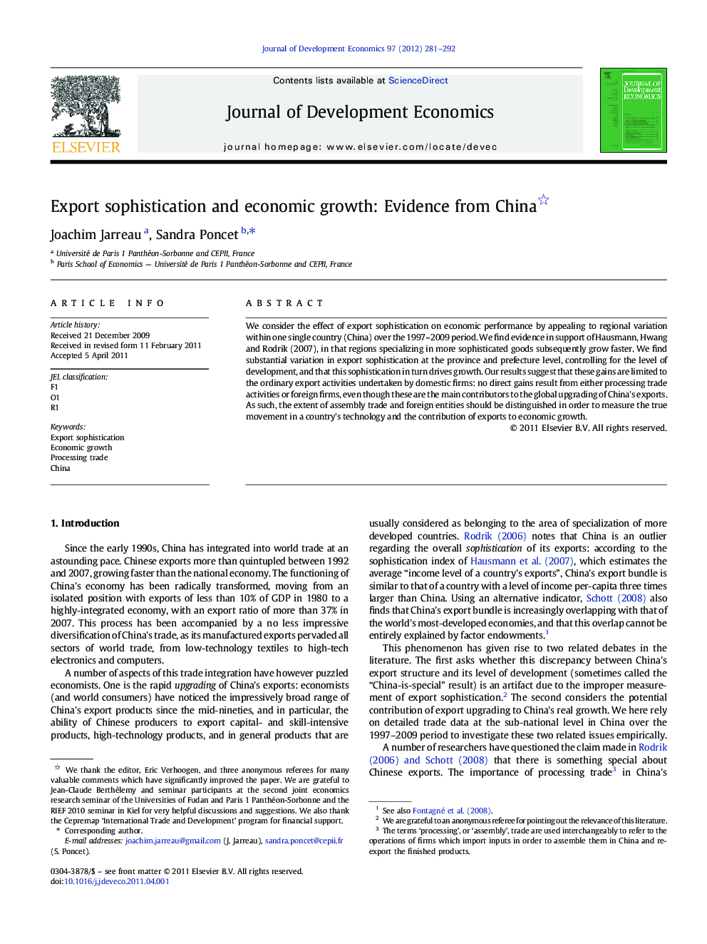 Export sophistication and economic growth: Evidence from China