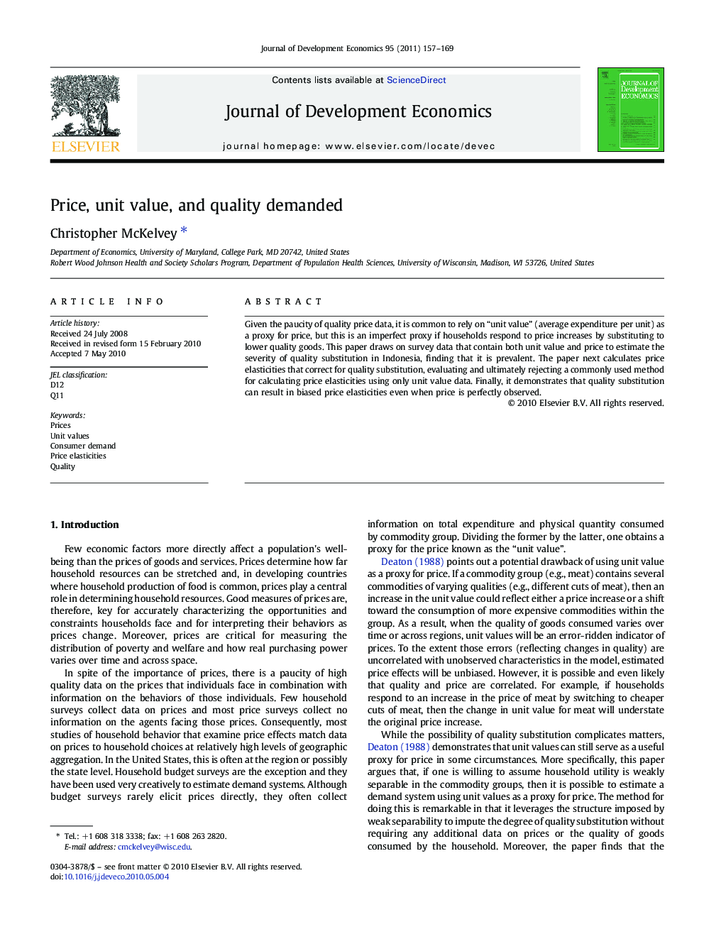 عکس صفحه اول مقاله: Price, unit value, and quality demanded Price, unit value, and quality demanded
