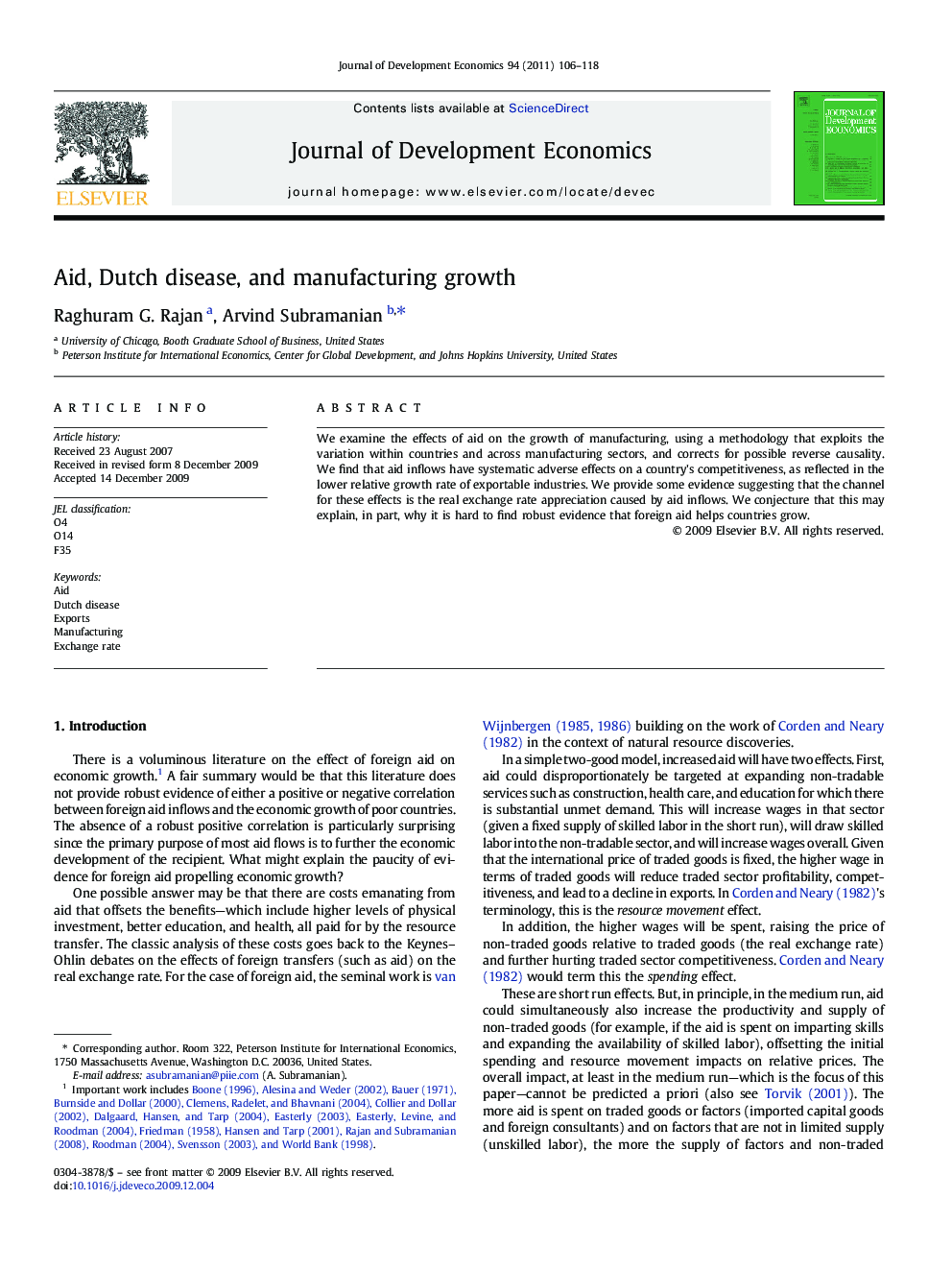 Aid, Dutch disease, and manufacturing growth