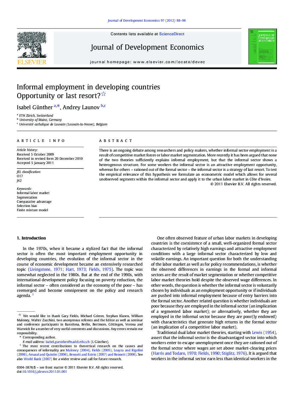 Informal employment in developing countries