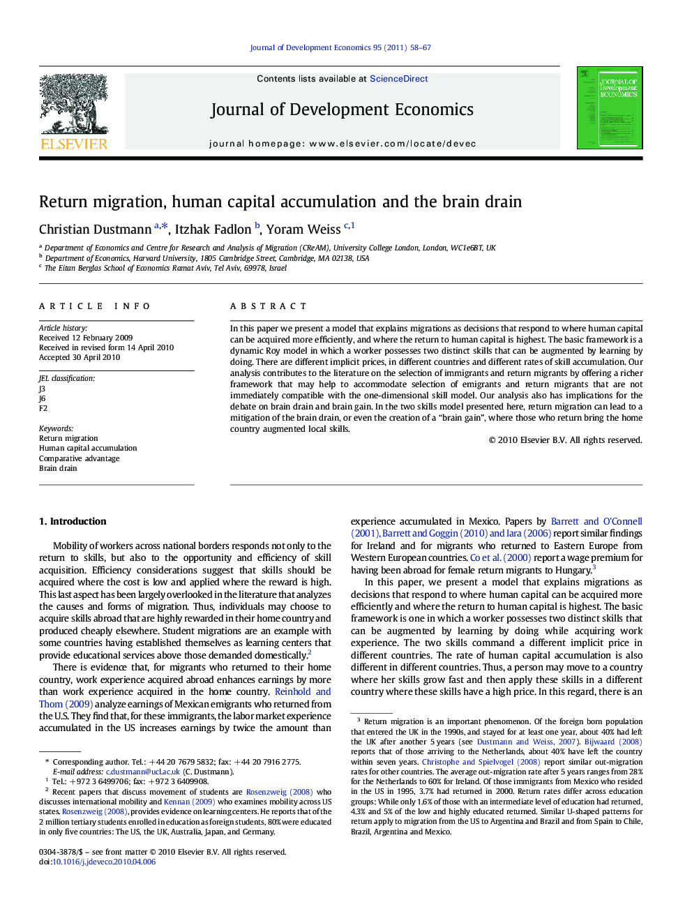 Return migration, human capital accumulation and the brain drain