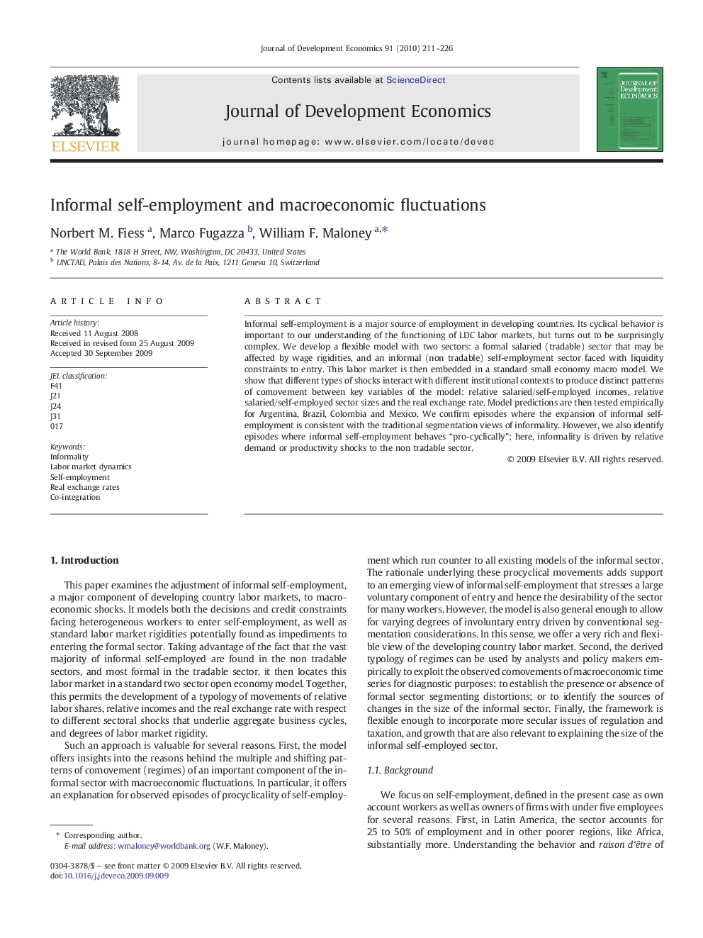 Informal self-employment and macroeconomic fluctuations