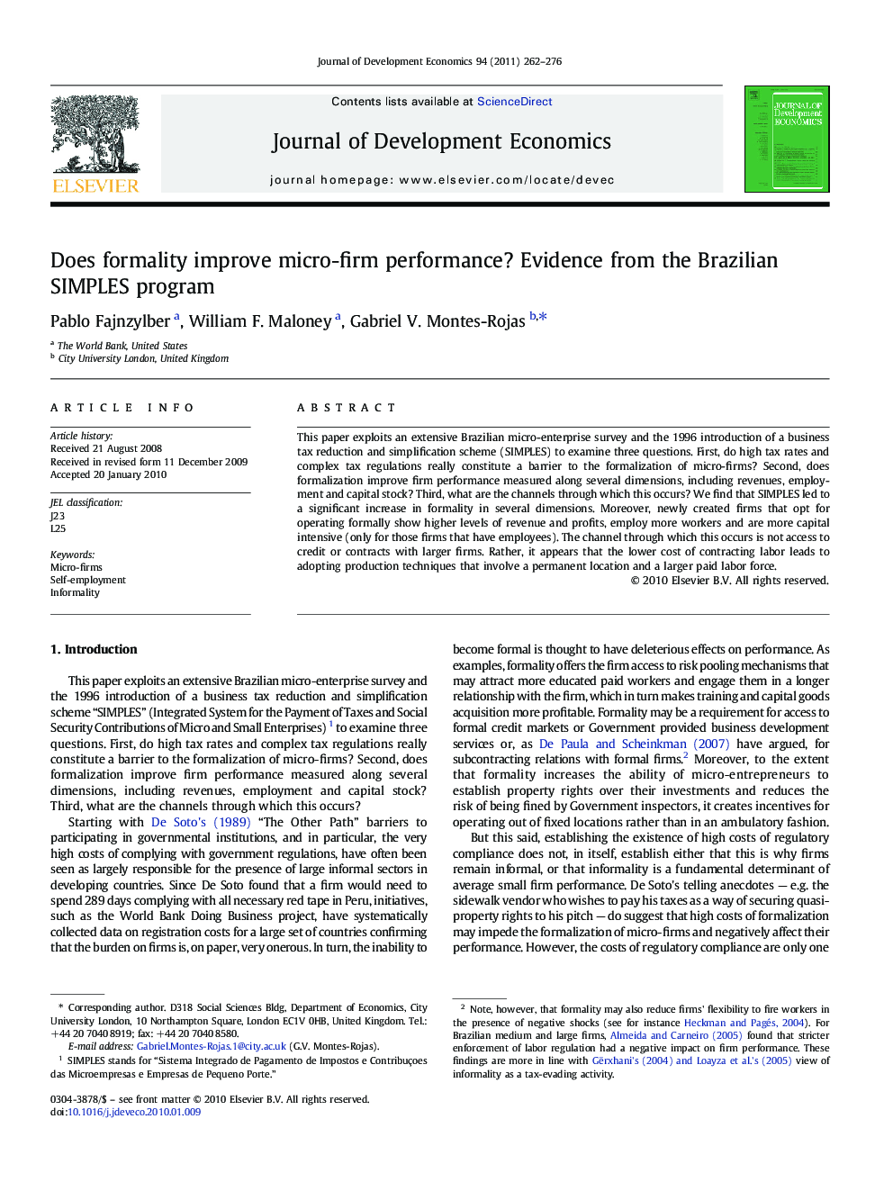 Does formality improve micro-firm performance? Evidence from the Brazilian SIMPLES program