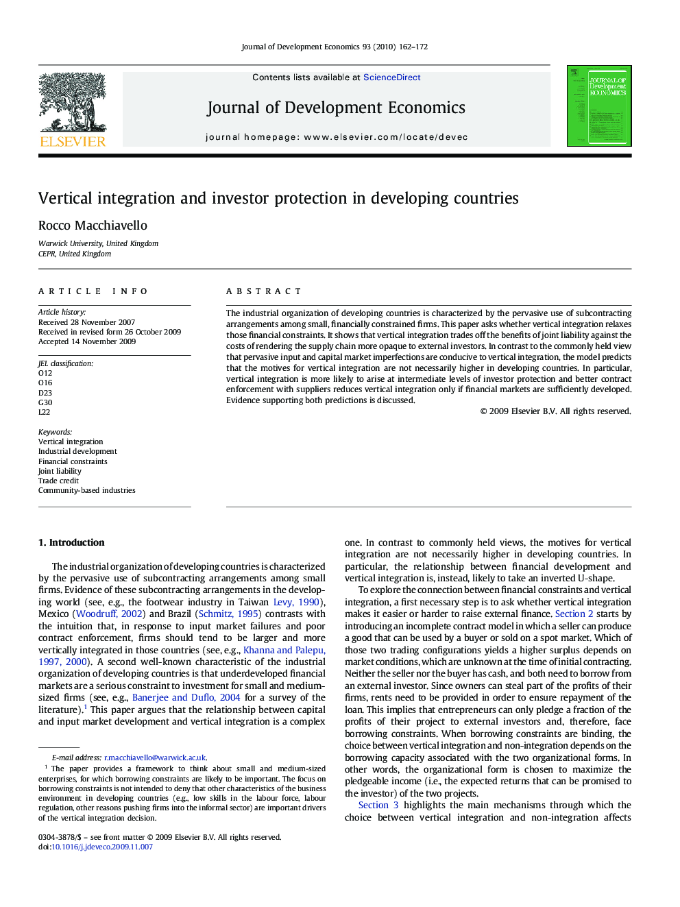 Vertical integration and investor protection in developing countries