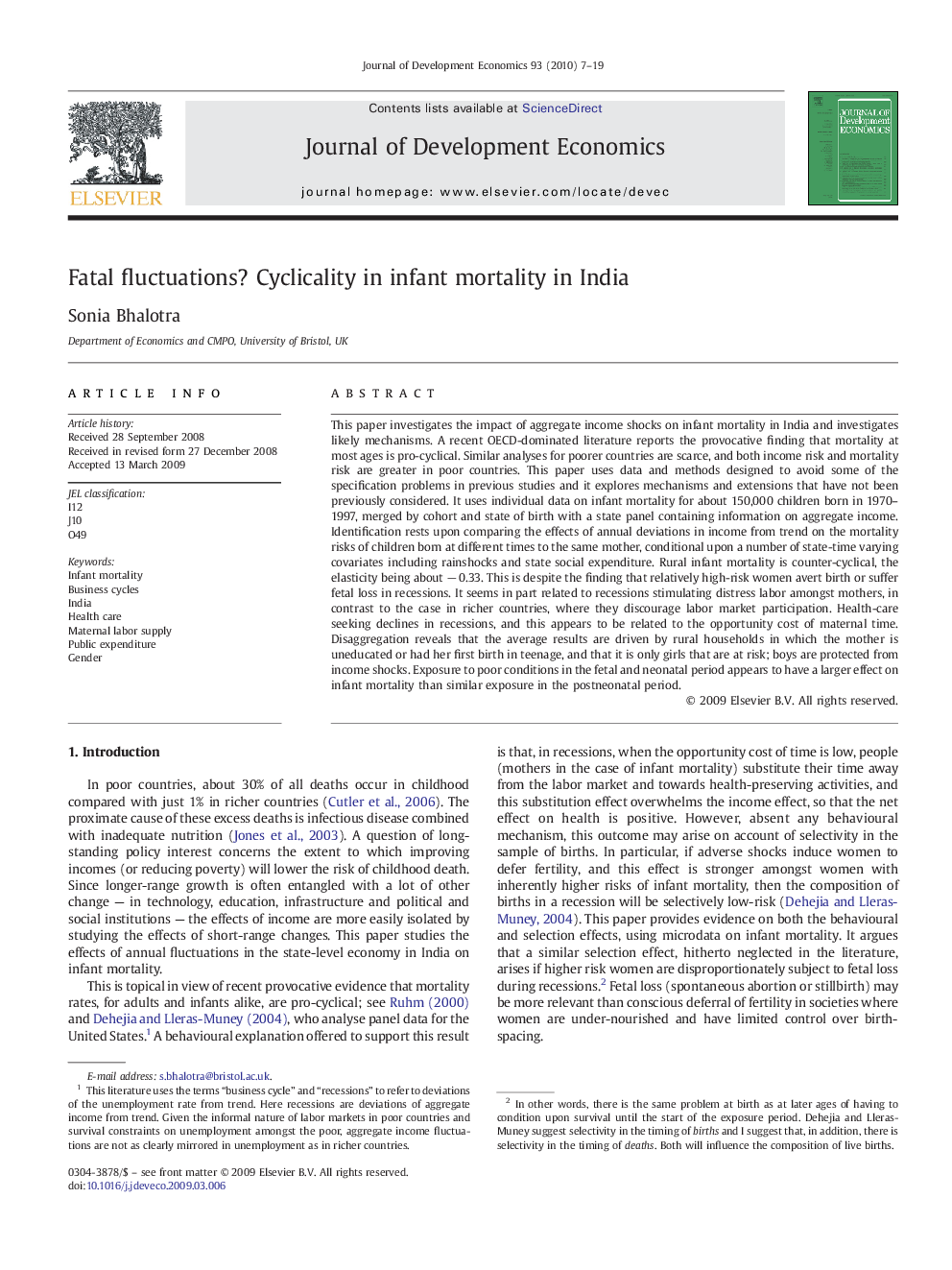 Fatal fluctuations? Cyclicality in infant mortality in India