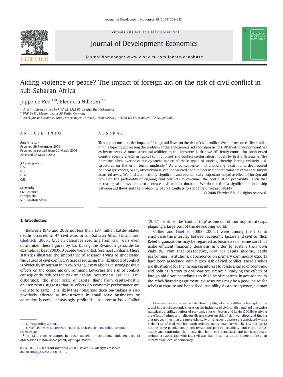 Aiding violence or peace? The impact of foreign aid on the risk of civil conflict in sub-Saharan Africa