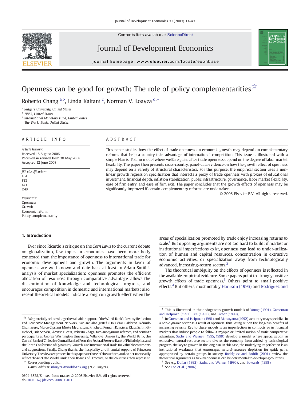 Openness can be good for growth: The role of policy complementarities