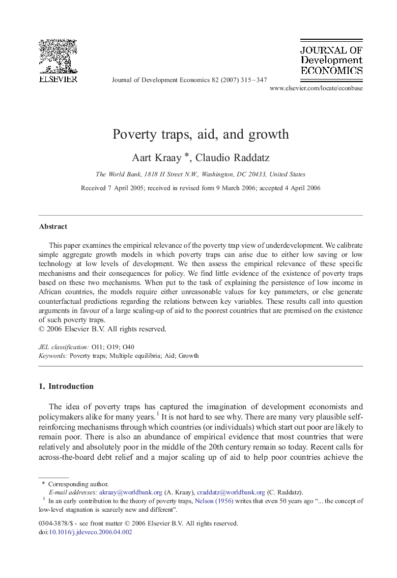 Poverty traps, aid, and growth