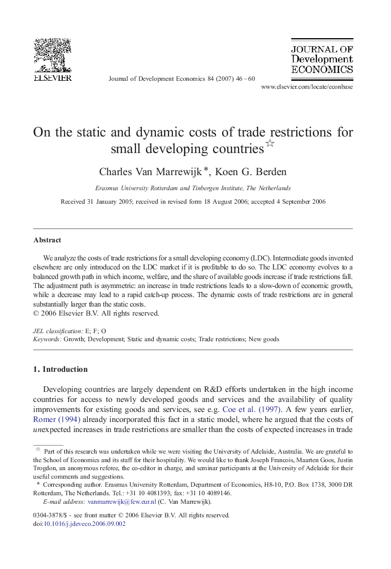 On the static and dynamic costs of trade restrictions for small developing countries