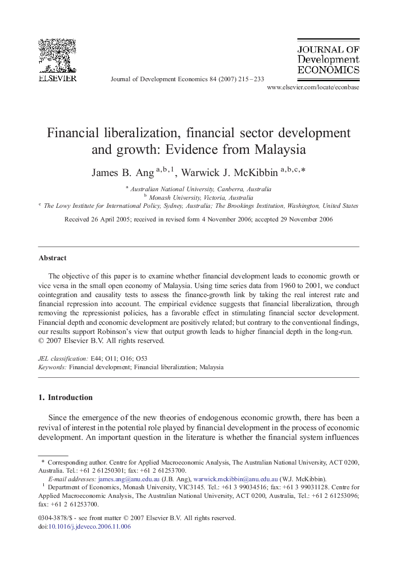 Financial liberalization, financial sector development and growth: Evidence from Malaysia