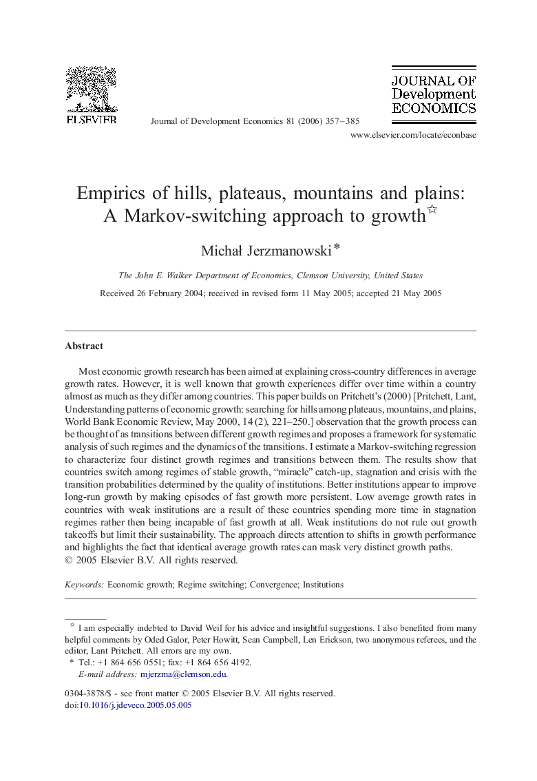 Empirics of hills, plateaus, mountains and plains: A Markov-switching approach to growth