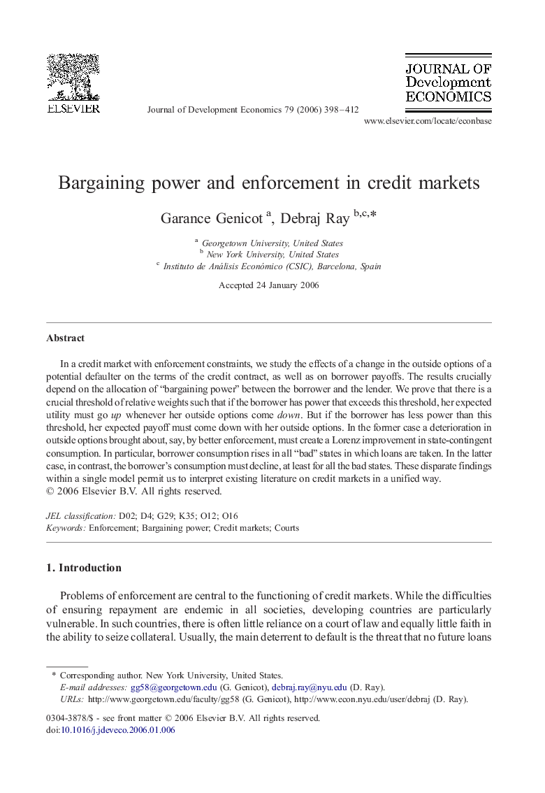 Bargaining power and enforcement in credit markets