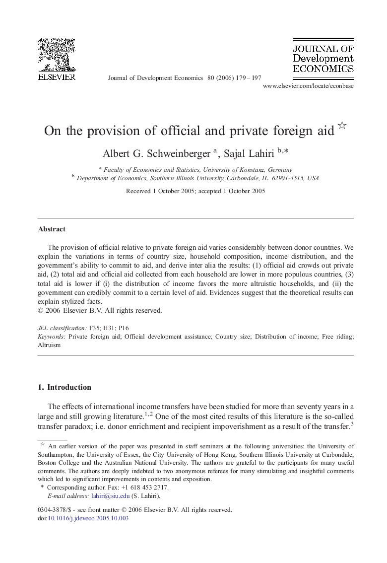 On the provision of official and private foreign aid