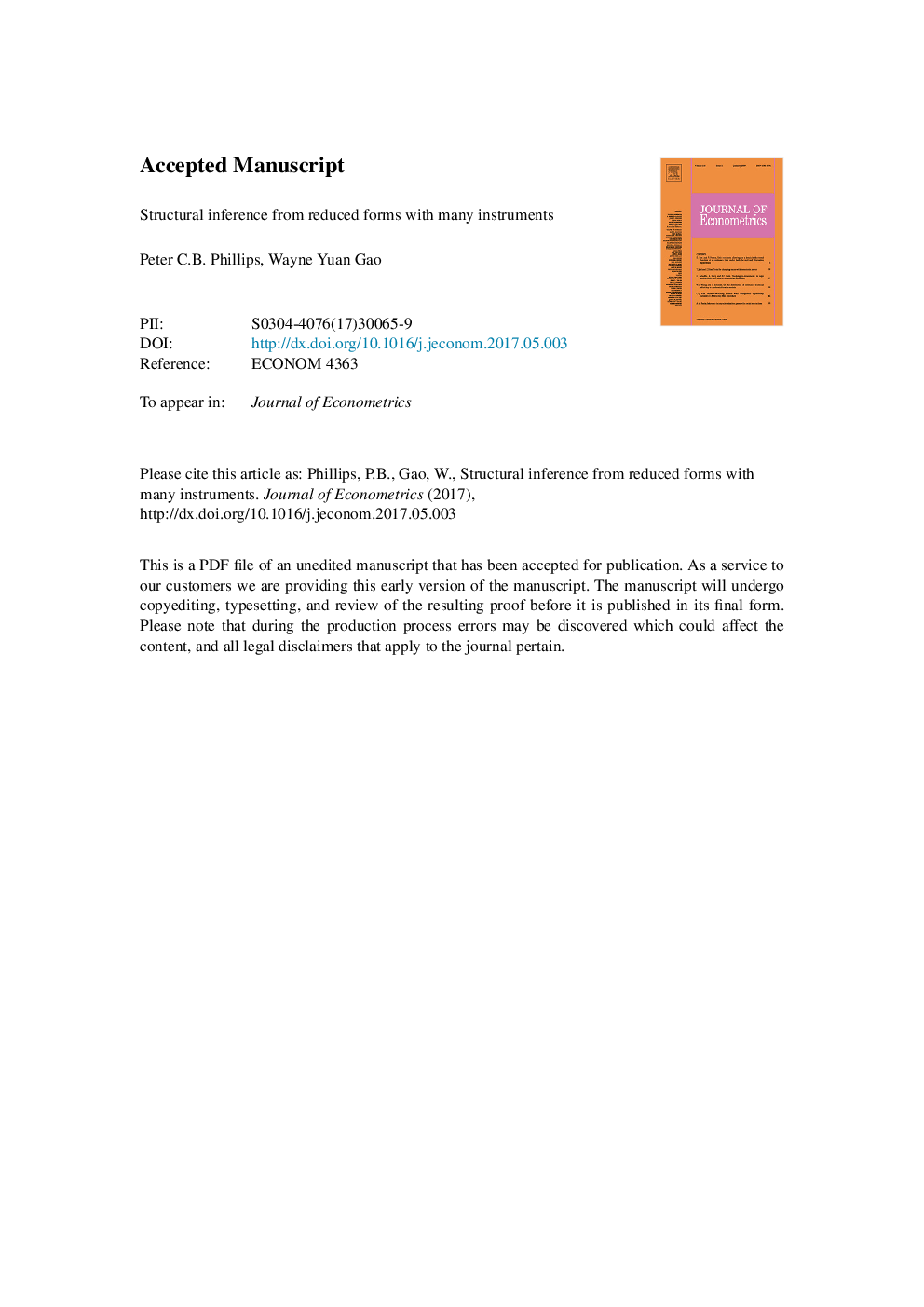 Structural inference from reduced forms with many instruments