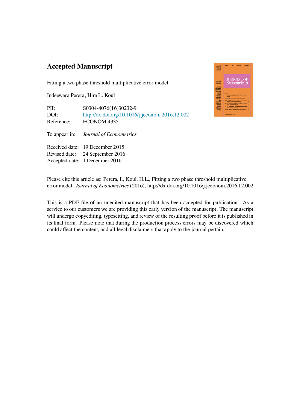 Fitting a two phase threshold multiplicative error model