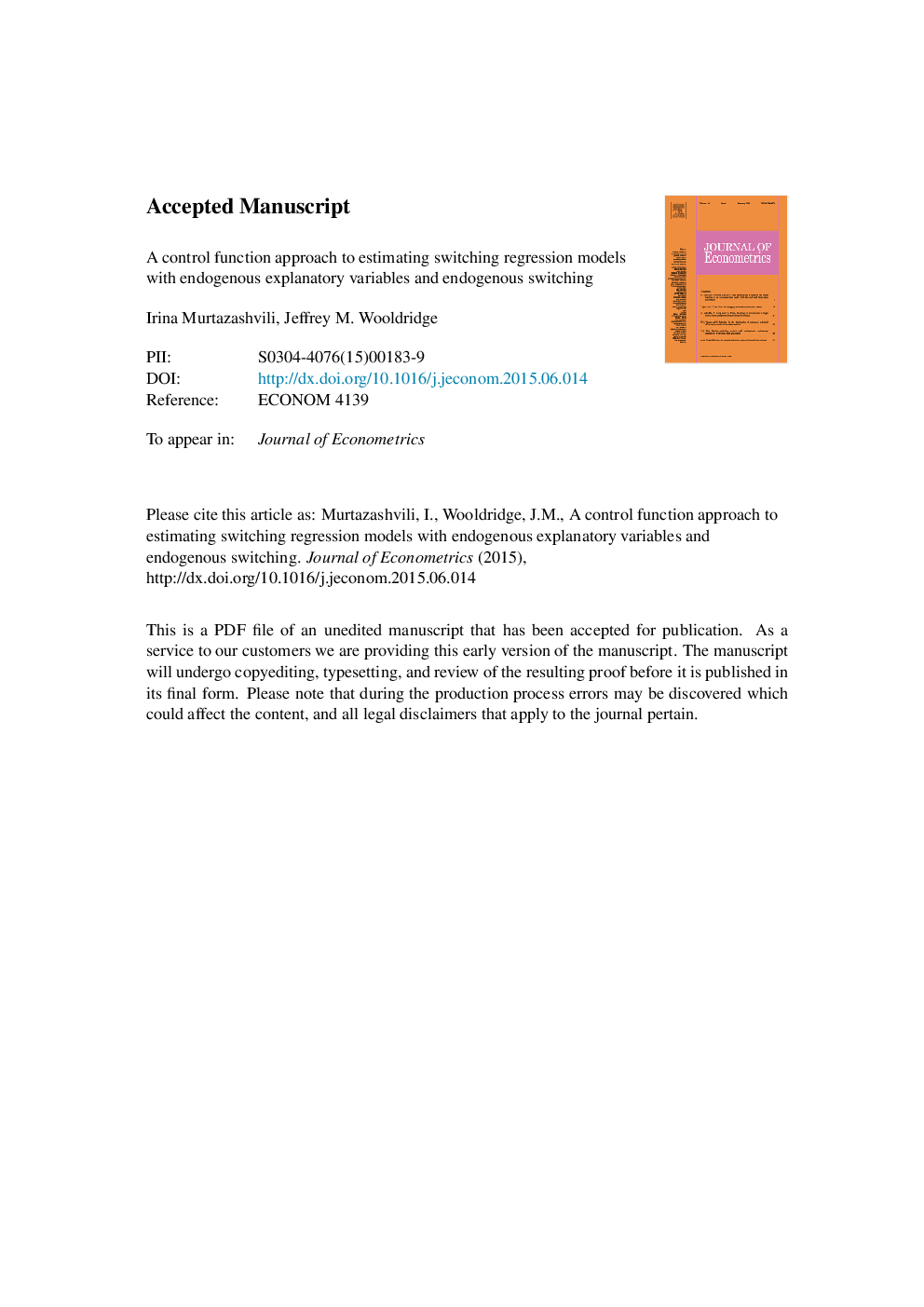 A control function approach to estimating switching regression models with endogenous explanatory variables and endogenous switching