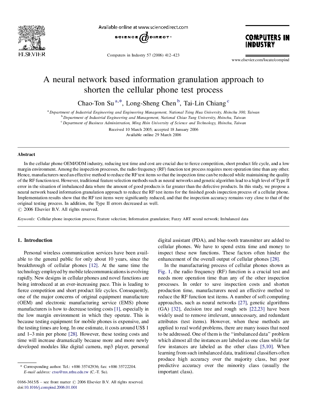 A neural network based information granulation approach to shorten the cellular phone test process