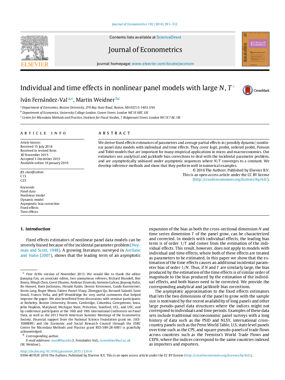 Individual and time effects in nonlinear panel models with large N, T