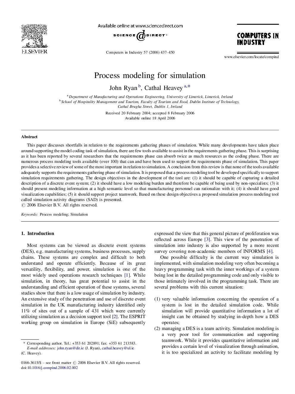 Process modeling for simulation