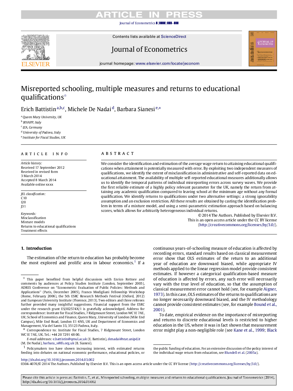 Misreported schooling, multiple measures and returns to educational qualifications