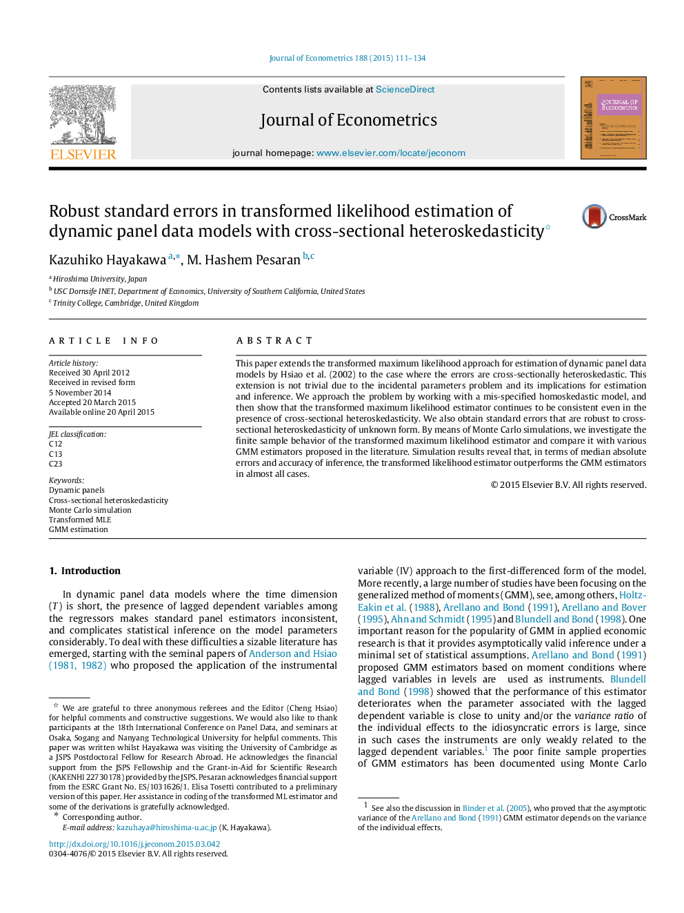 Robust standard errors in transformed likelihood estimation of dynamic panel data models with cross-sectional heteroskedasticity