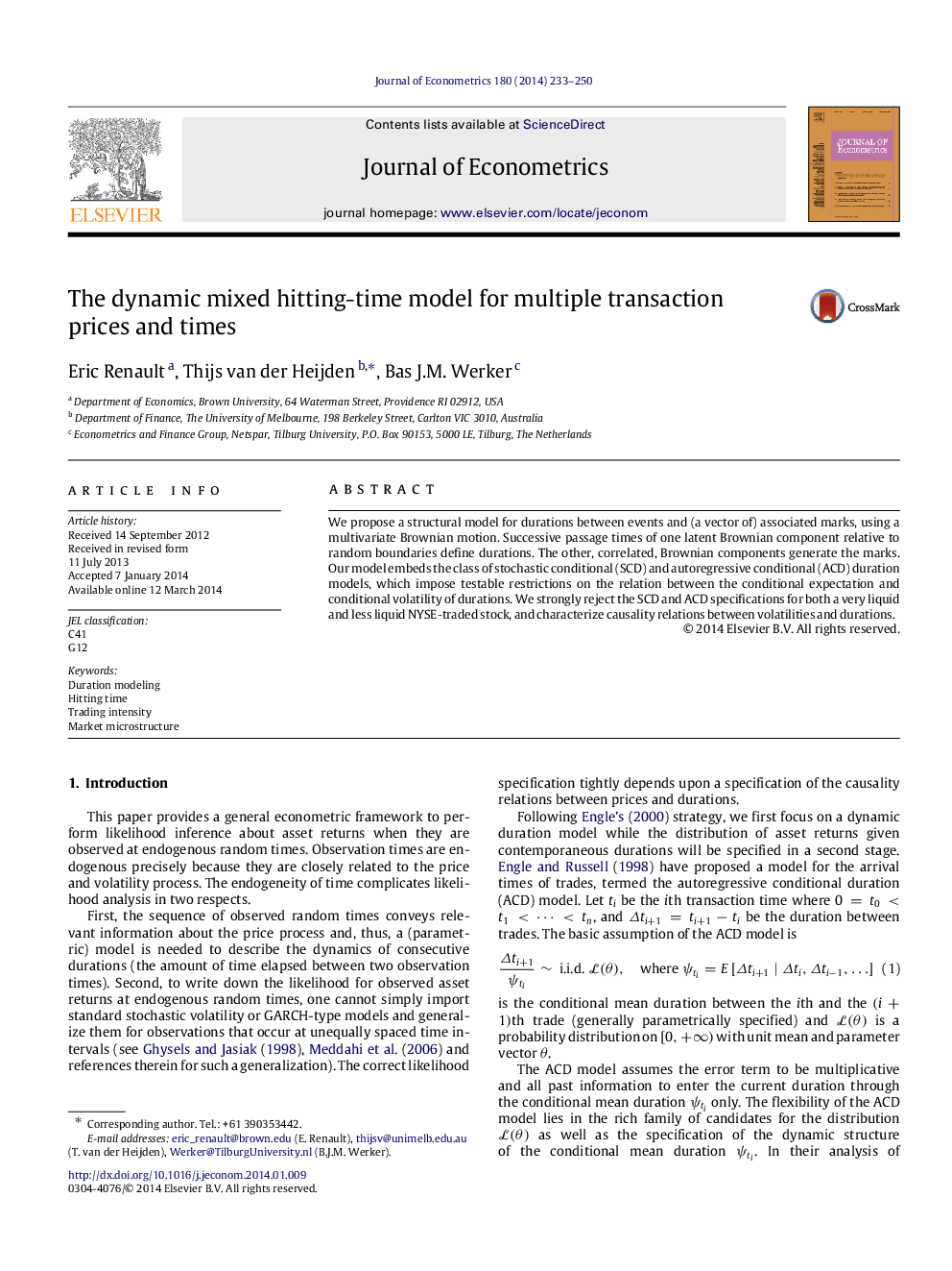 The dynamic mixed hitting-time model for multiple transaction prices and times