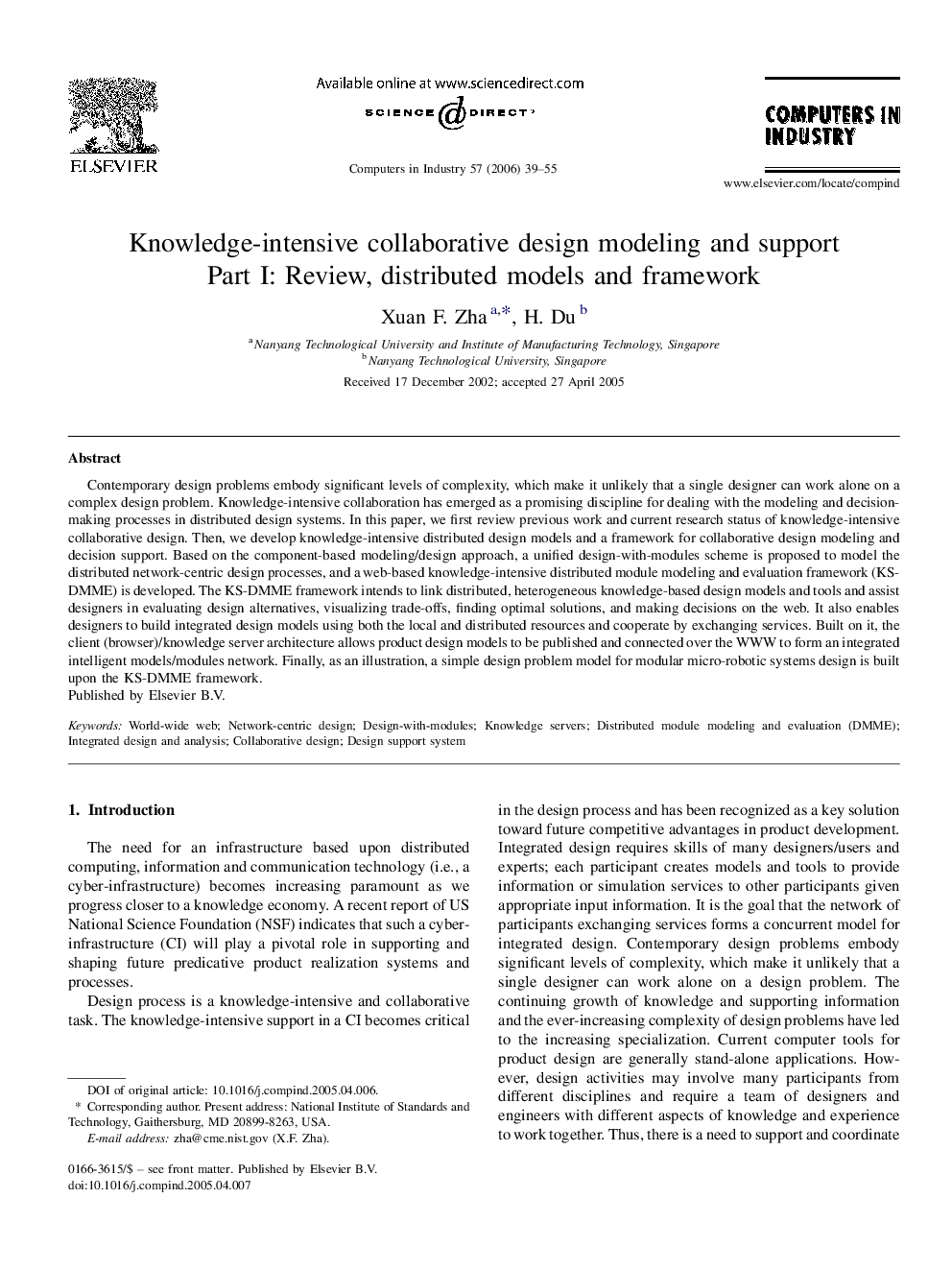 Knowledge-intensive collaborative design modeling and support: Part I: Review, distributed models and framework