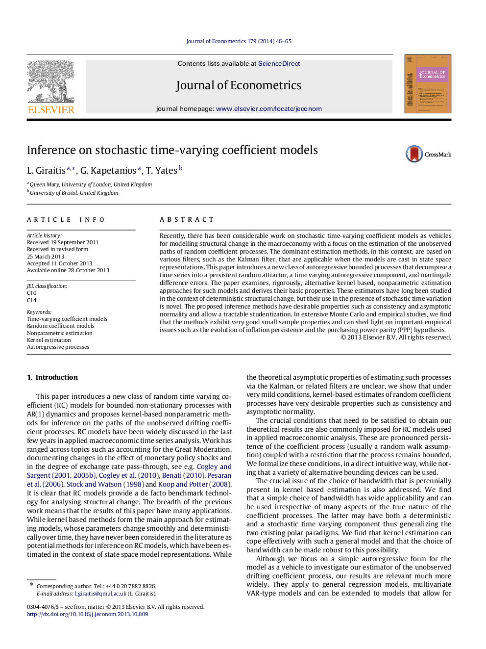 Inference on stochastic time-varying coefficient models