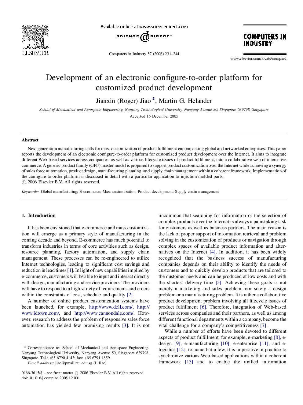 Development of an electronic configure-to-order platform for customized product development