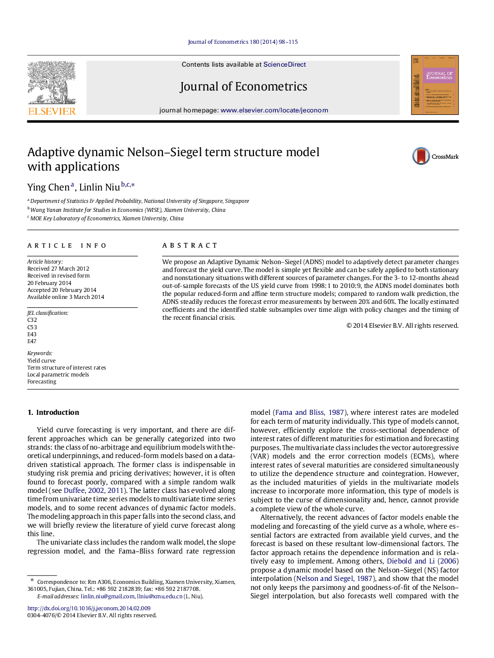 Adaptive dynamic Nelson-Siegel term structure model with applications