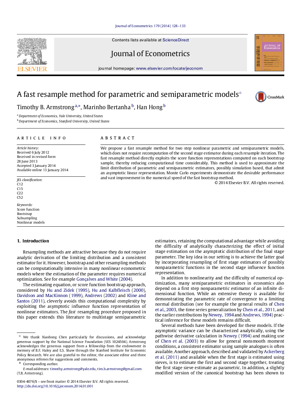 A fast resample method for parametric and semiparametric models