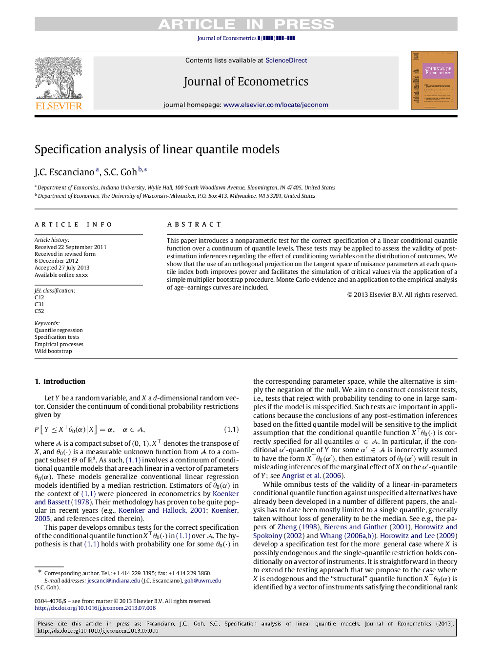 Specification analysis of linear quantile models