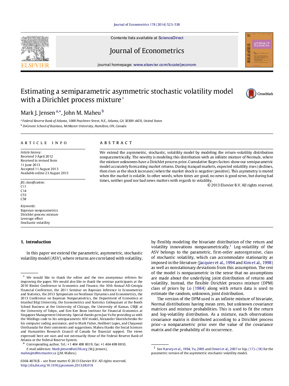 Estimating a semiparametric asymmetric stochastic volatility model with a Dirichlet process mixture