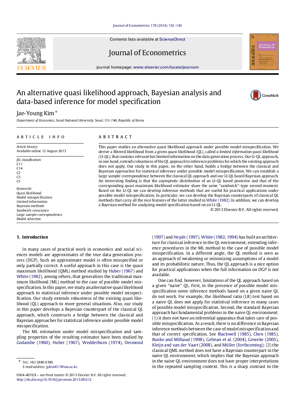 An alternative quasi likelihood approach, Bayesian analysis and data-based inference for model specification