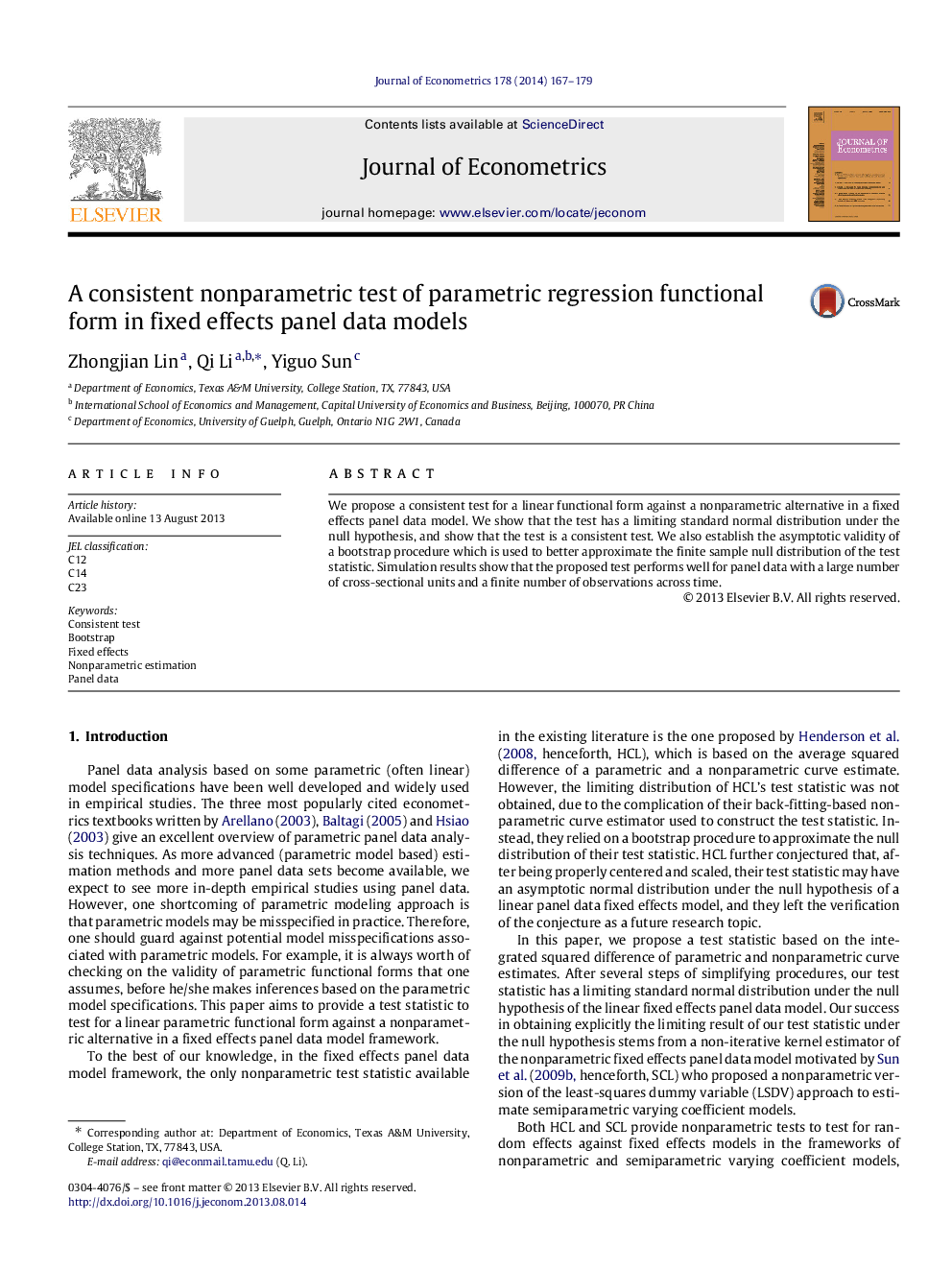 A consistent nonparametric test of parametric regression functional form in fixed effects panel data models