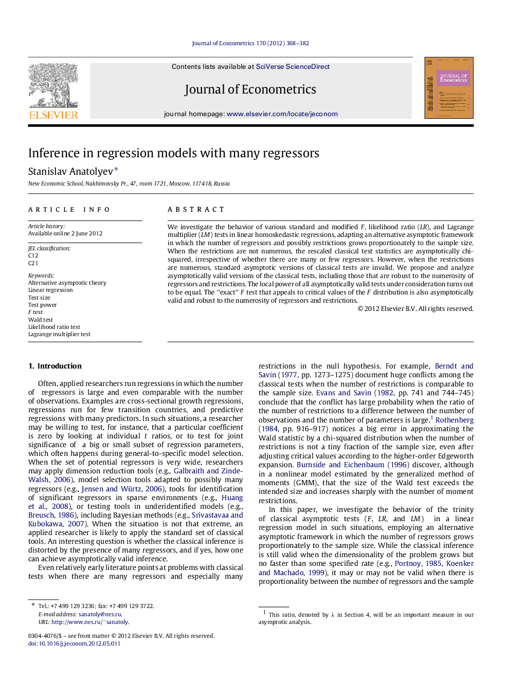 Inference in regression models with many regressors