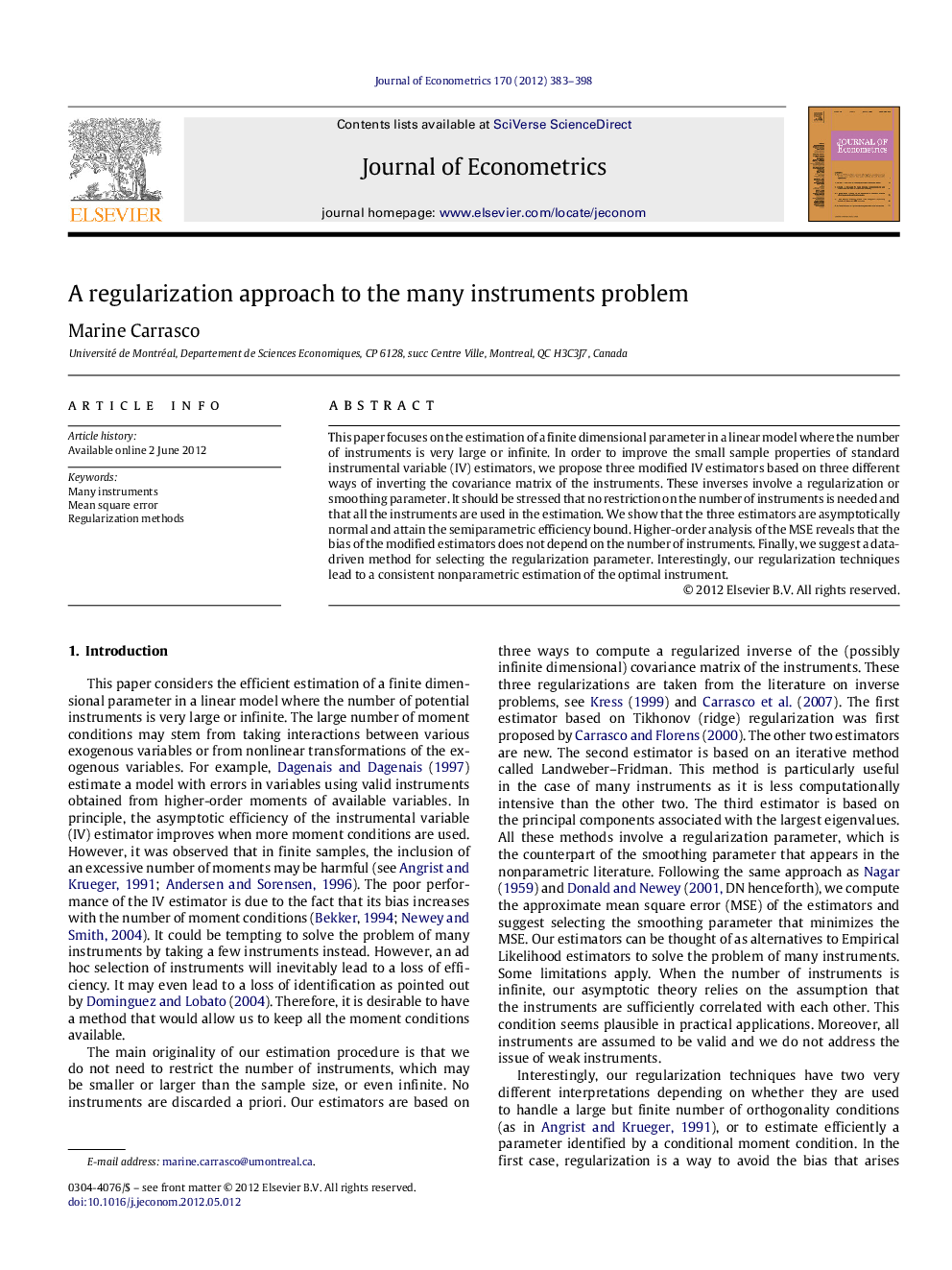 A regularization approach to the many instruments problem