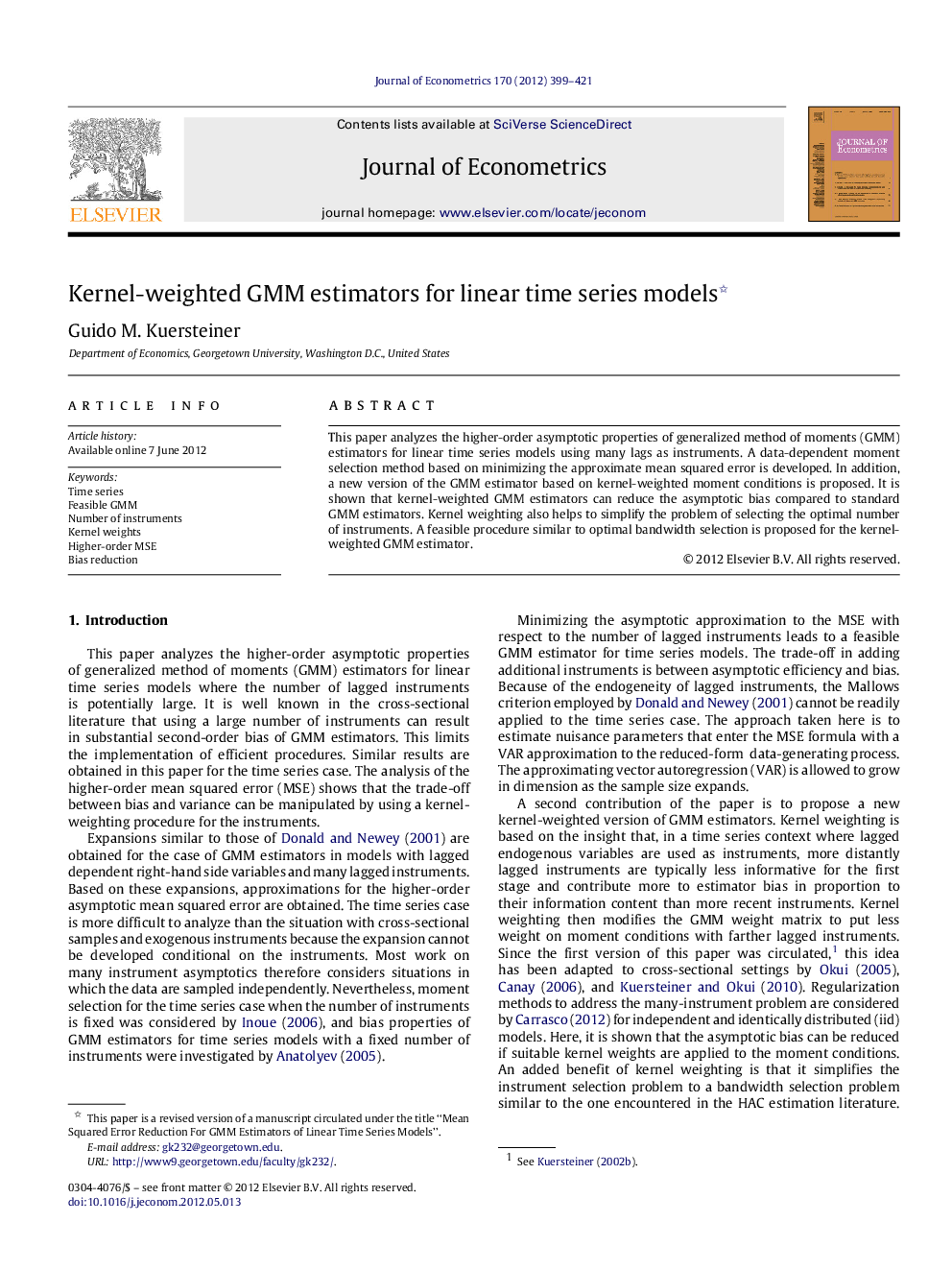 Kernel-weighted GMM estimators for linear time series models